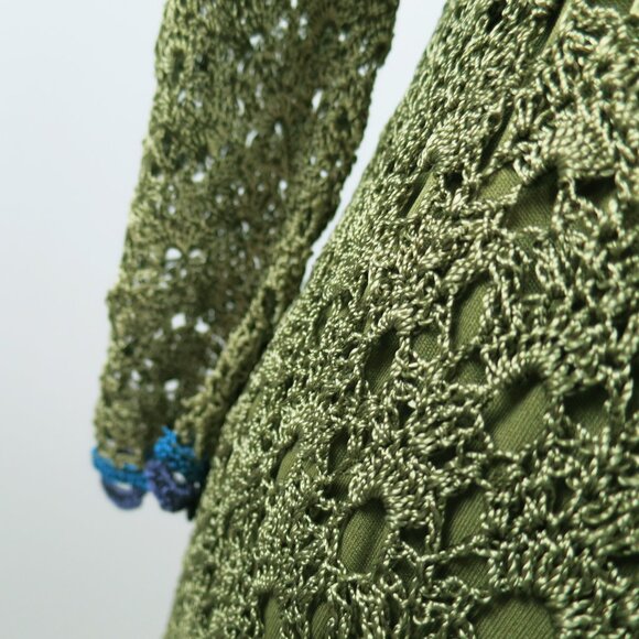 NWT St. Tropez West Crochet Midi Dress Size L Olive/Mossy Green - Picture 14 of 16